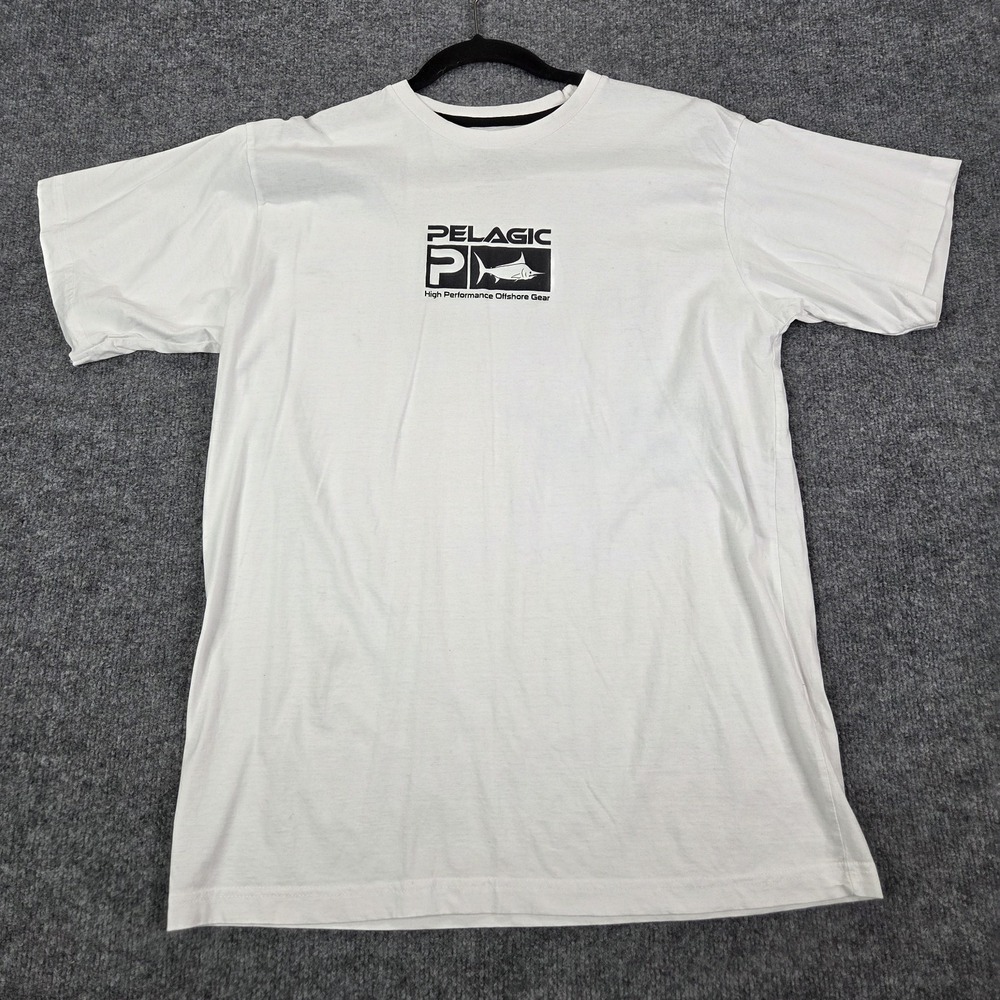 PELAGIC Mens White Short Sleeve Shirt Graphic 100% Cotton Fishing Offshore XL